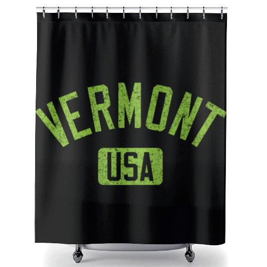 Vermont Usa Arched Text Distressed Lime Green Prin Shower Curtains