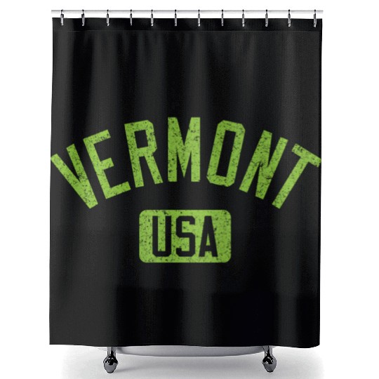 Vermont Usa Arched Text Distressed Lime Green Prin Shower Curtains