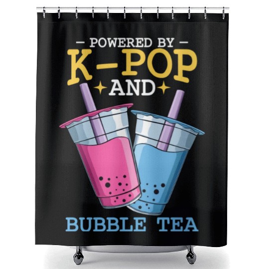 Powered By K Pop And Bubble Tea Kawaii Korean Boba Shower Curtains