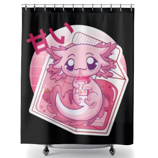Axolotl Pastel Goth Strawberry Milk Shake Anime Ja Shower Curtains