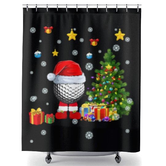Santa Golf Ball Christmas Tree Player Coach Fan Shower Curtains