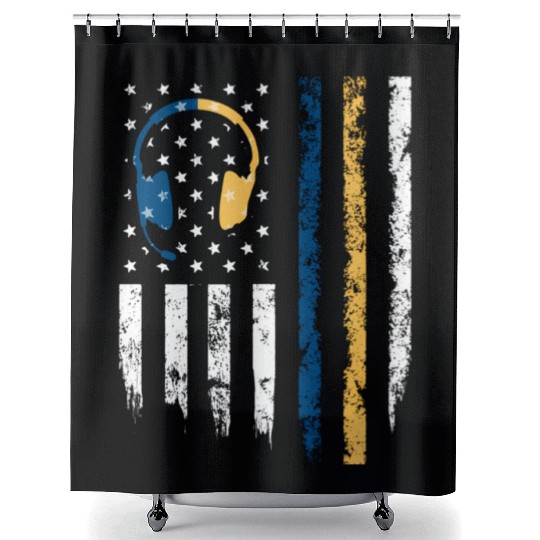 Gold Blue Line 911 Police Dispatcher First Shower Curtains