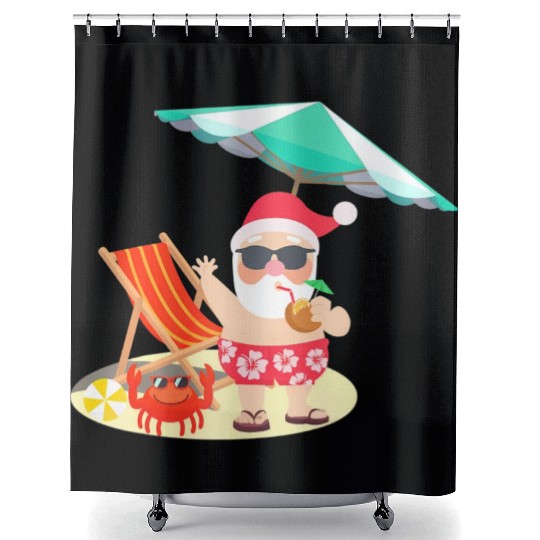 Santa Claus Beach Funny Summer Christmas In July Shower Curtains
