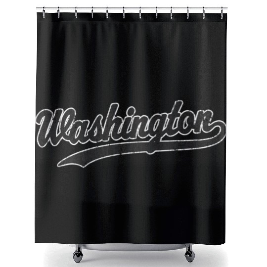 Washington Dc Black Athletic Sports Script Shower Curtains