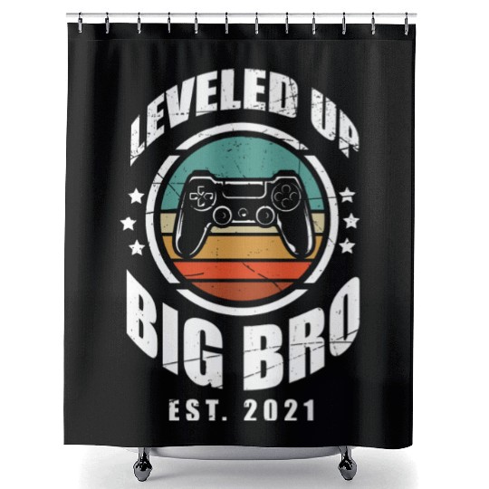 I Leveled Up To Big Brother Video Gamer Design Shower Curtains