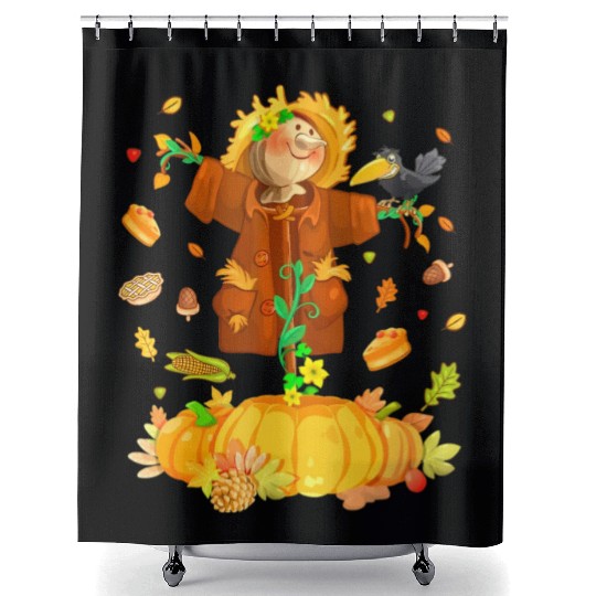 Scarecrow Pumpkin Garden Hello Thanksgiving Shower Curtains