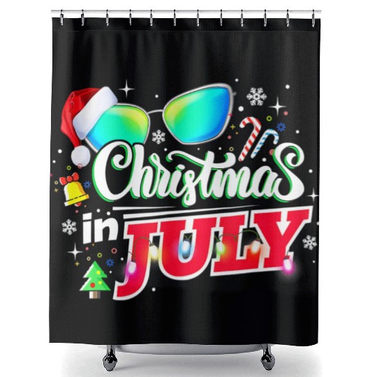 Christmas in July Santa Hat Sunglasses Summer Shower Curtains