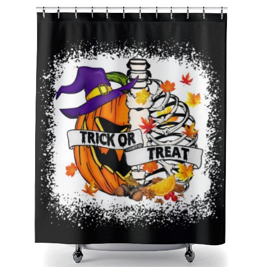 Retro Fall Leaves Trick Or Treat Halloween Pumpkin Shower Curtains