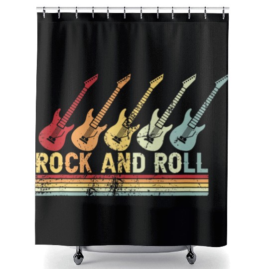 Vintage Retro Rock And Roll Guitar Music Shower Curtains