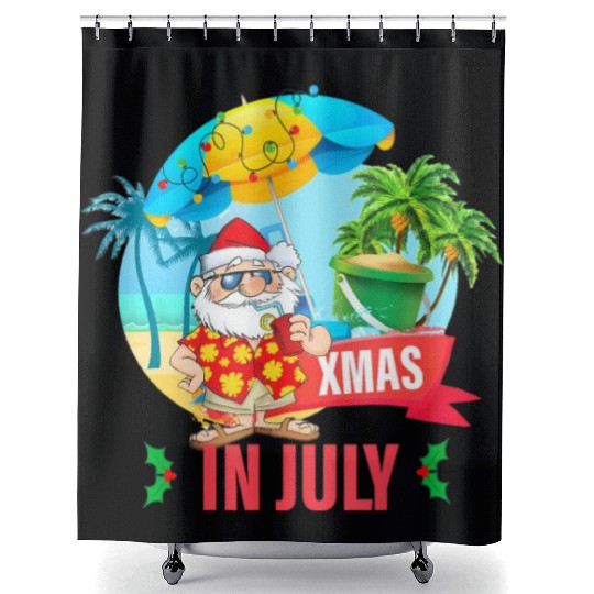Christmas in July santa hat Xmas funny Summer Shower Curtains