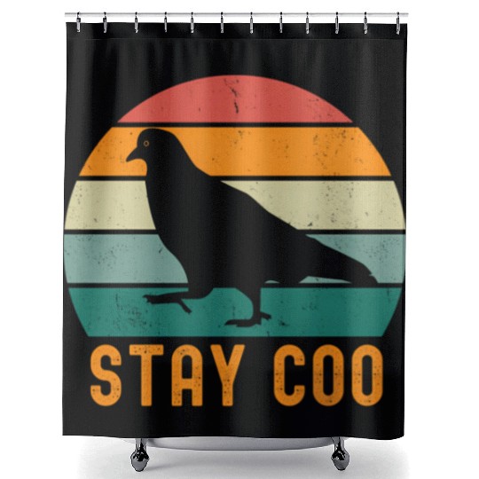 Stay Coo Pigeon Shower Curtains Vintage Retro Bird
