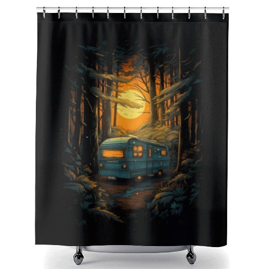Rv Camping Camper Caravan Motorhome Forest Shower Curtains