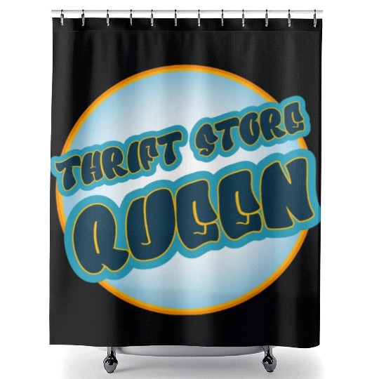 Thrift Store Queen blue orange Shower Curtains