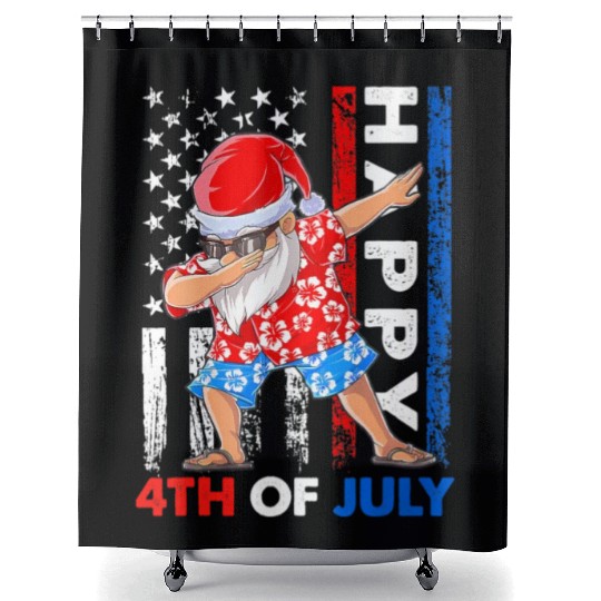 Summer Santa Dabbing Happy Christmas In July 4th Shower Curtains