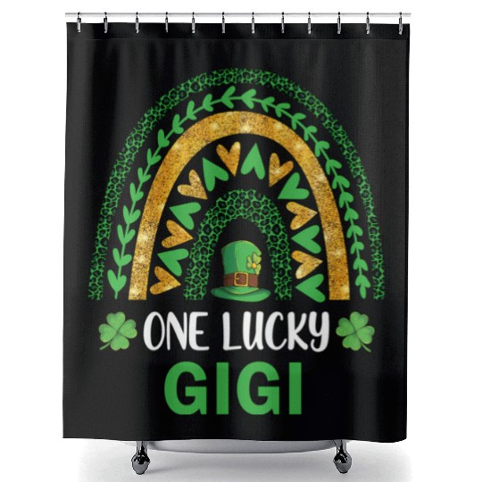 One Lucky Gigi St Patric Day Shamrock Rainbow Shower Curtains