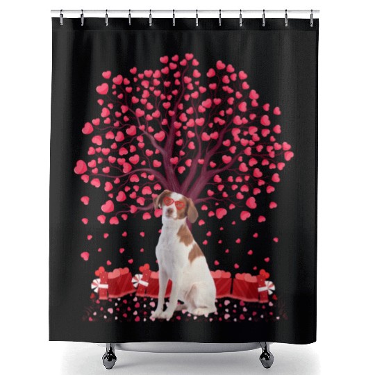 Heart Tree Brittany Spaniel Dog Valentine'S Day Shower Curtains