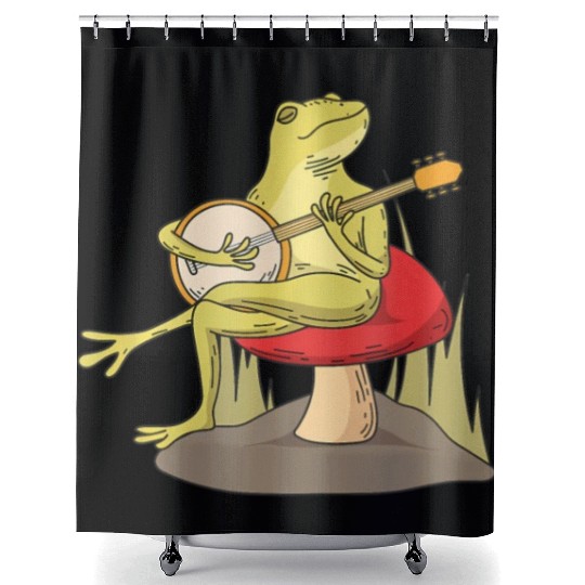 Cottagecore Aesthetic Frog Lover Banjo Player Shower Curtains