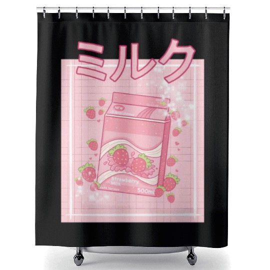 90S Japanese aii Strawberry Milk Shake Carton Shower Curtains