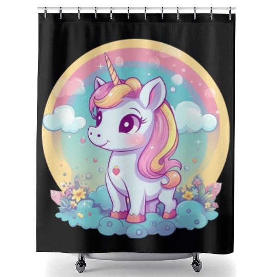 Unicorn Rainbow Sunset Shower Curtains