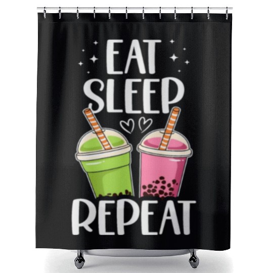 Eat Sleep Boba Tea Repeat Bubble Tea Lover Drinker Shower Curtains