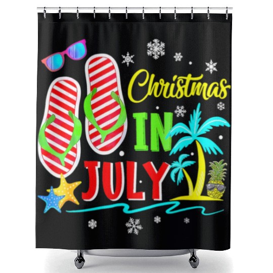 Christmas In July Flip Flops Funny Beach Summer Shower Curtains