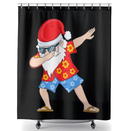 Christmas in July Santa Hawaiian Dabbing Santa Shower Curtains