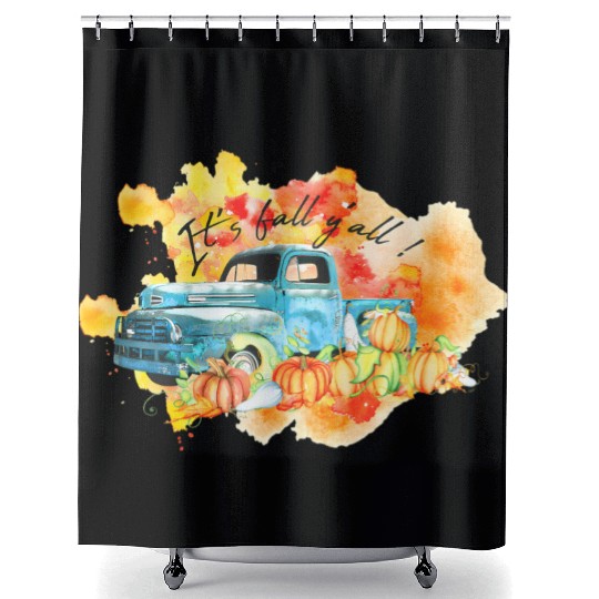 Vintage Fall Truck Pumpkins Autumn Leaves It's Shower Curtains