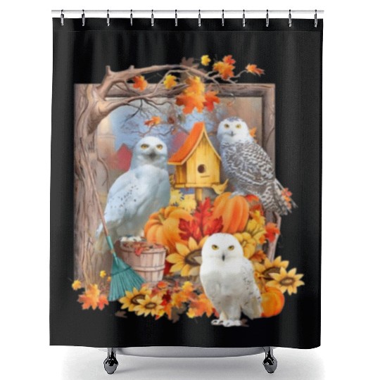 OWL FAMILY Fall Tree Pumpkin Leaves Autumn Shower Curtains