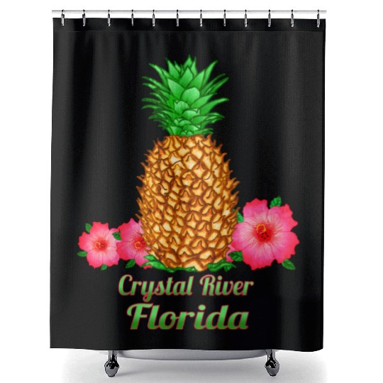 I Love Crystal River Florida Fl Pineapple Floral Shower Curtains