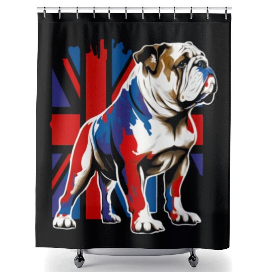 British Bulldog With Union Jack Flag King Charles Shower Curtains
