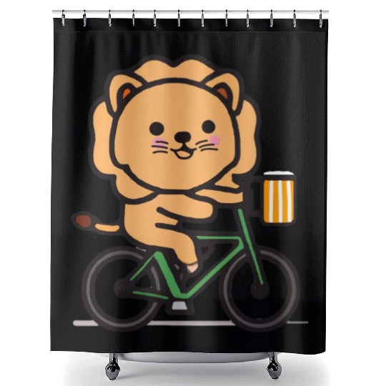 Kawaii Cute Lion On A Bike Shower Curtains