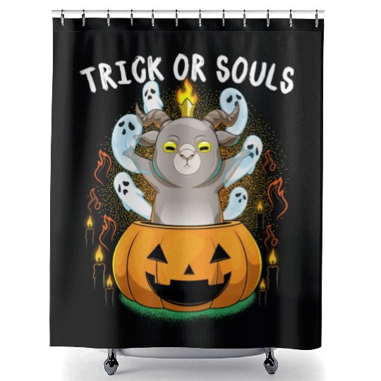 Trick Or Souls Halloween Baphomet Satanic Pumpkin Shower Curtains