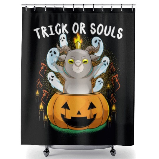 Trick Or Souls Halloween Baphomet Satanic Pumpkin Shower Curtains