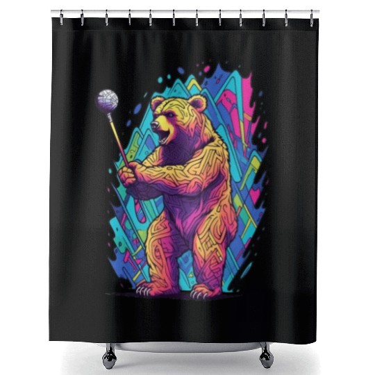 Golfer Grizzly Bear Golf Club Golfing Golf Player Shower Curtains