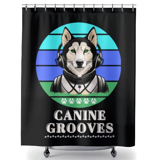Canine Grooves - Digital Robotic Siberian Husky Shower Curtains