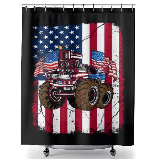 US Patriot American Monster Trucks USA Fan Shower Curtains
