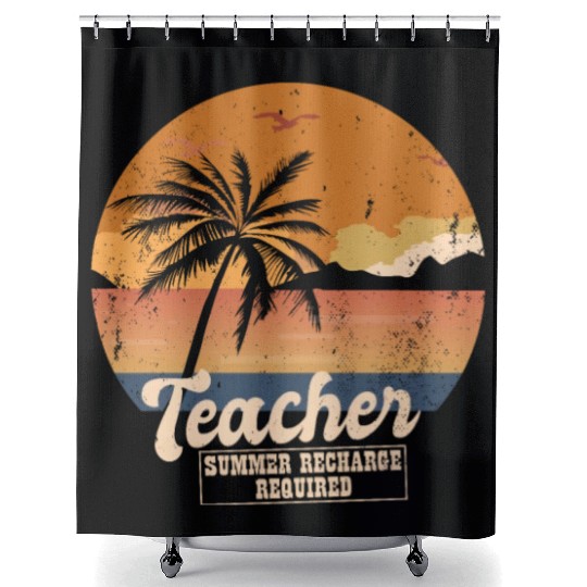 Funny Last Day Of School Teacher Summer Recharge Shower Curtains
