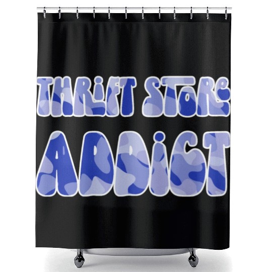 Thrift Store Addict blue camo Shower Curtains