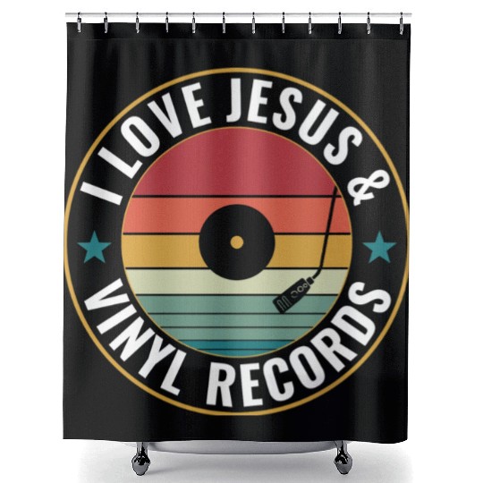 I Love Jesus And Vinyl Records Funny Vinyl Lover Shower Curtains