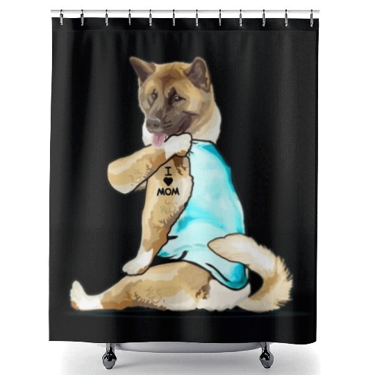 American-Akita Dog I Love Mom Tattoo Shower Curtains