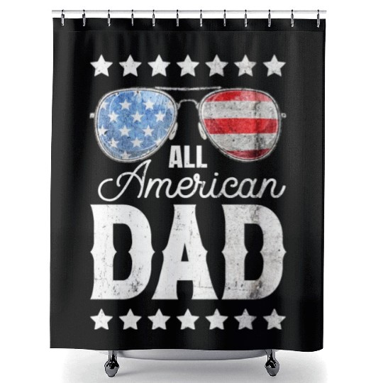 All American Dad 4th of July Father's Day Sunglass Shower Curtains