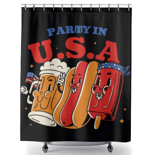 Party In The Usa Hot Dog Love Funny Fourth Of July Shower Curtains