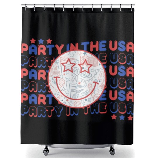 Party In The Usa Hot Dog Love Funny Fourth Of July Shower Curtains