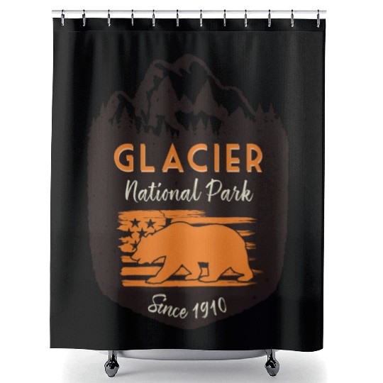 Glacier National Park Us Flag Grizzly Bear Shower Curtains