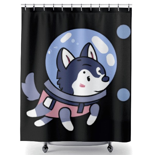 Husky In Space Puppy Dog Lover Retro Shower Curtains