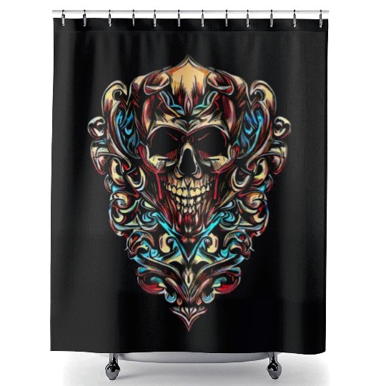 SKULL EYE OF HORUS METAL BALI GODS TATTOO BLACK Shower Curtains