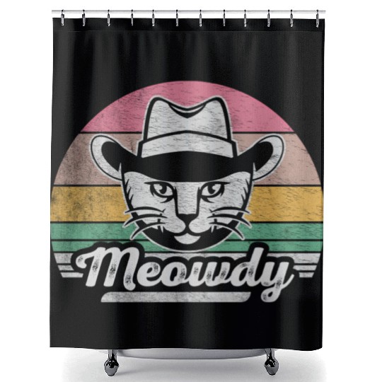 Mashup Between Meow And Howdy Cat Meme Cat Shower Curtains