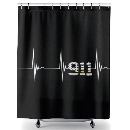Dispatcher 911 Vintage Usa Flag Hebeat Ekg Pulse Shower Curtains