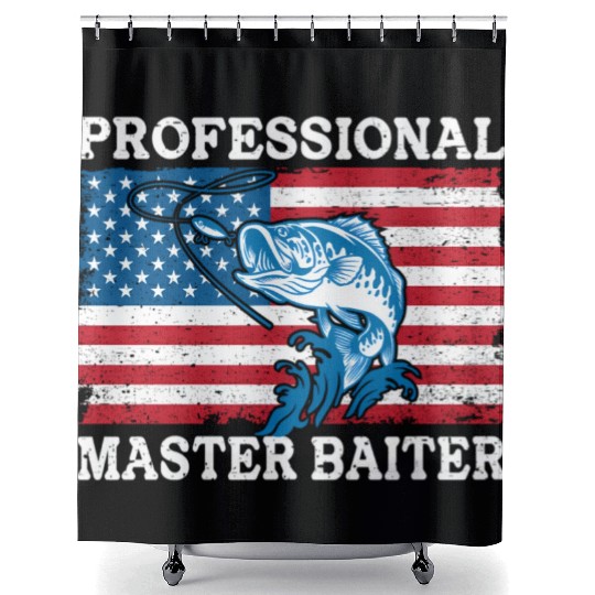 Professional Master Baiter Us American Flag Bass Shower Curtains