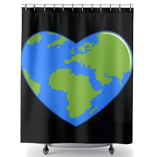 Earth Day World Map as Love Heart Shower Curtains